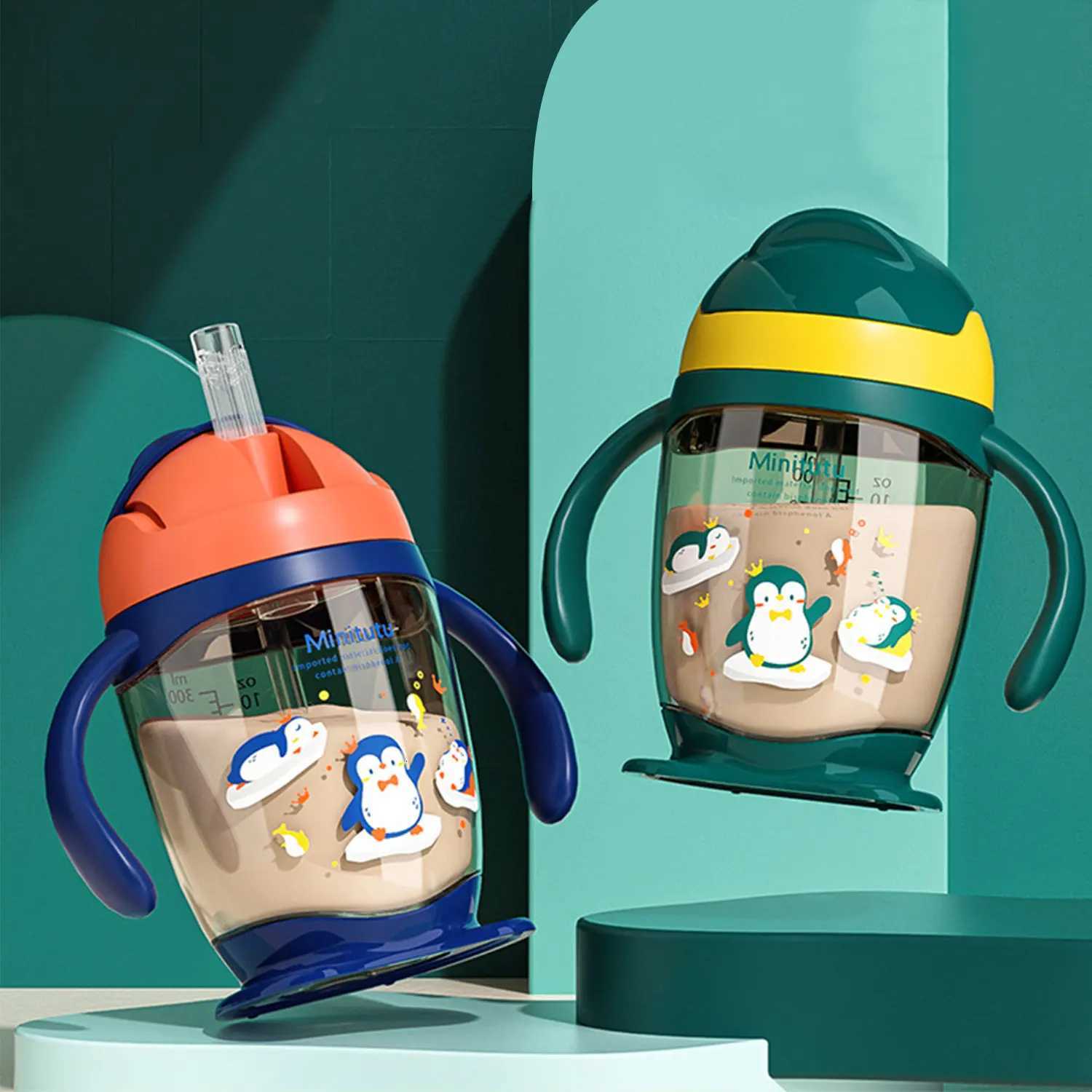 300ml Cartoon Design Childrens Sippy Cup Student PP Water Cup Wide Caliber Anti-Drop Anti-Leak Water Cup BPA Free X250806