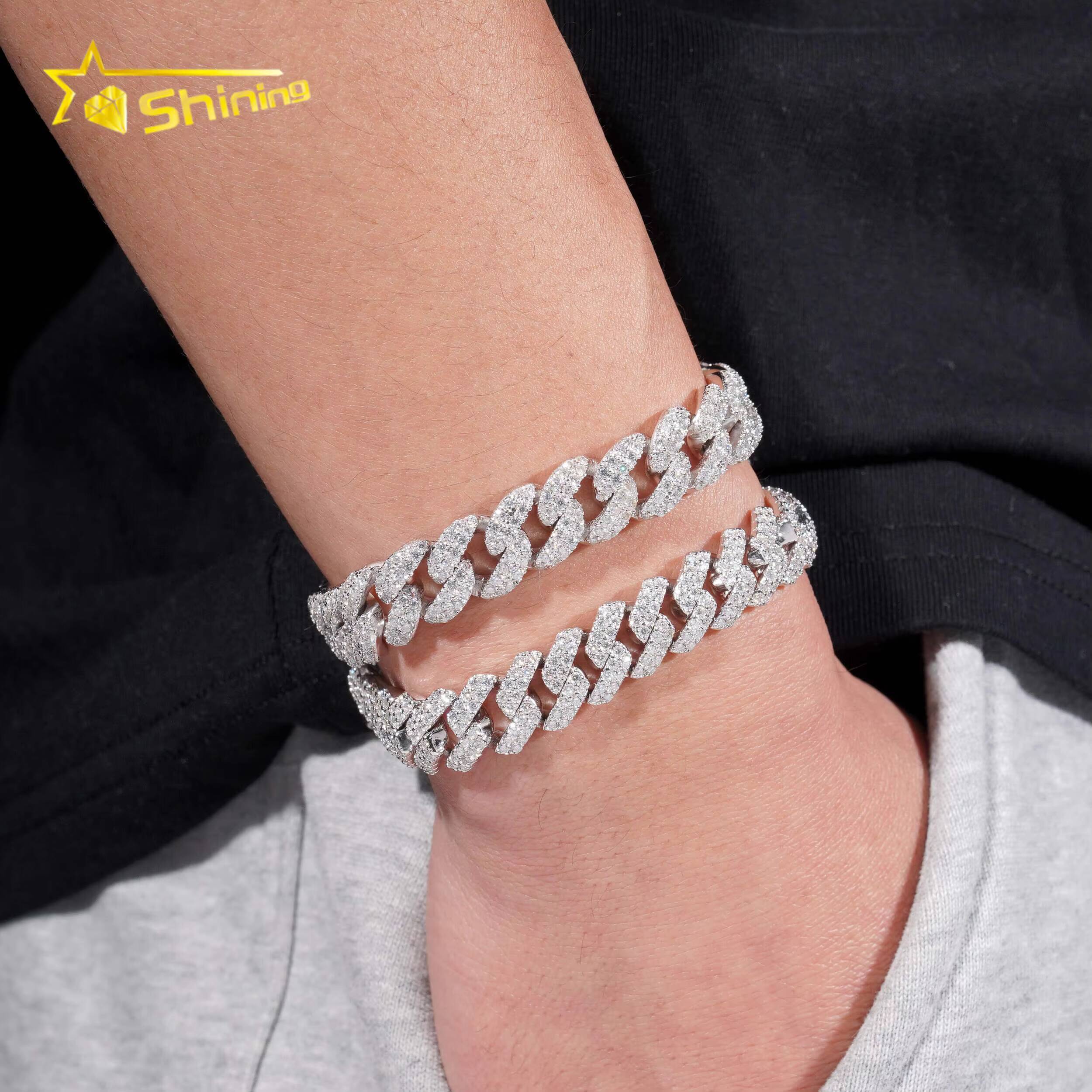 Promotion Sales RTS Hip Hop Jewelry 12mm Rounded Solid 925 Sterling Silver Men Necklace Iced Out VVS Moissanite Cuban Link Chain