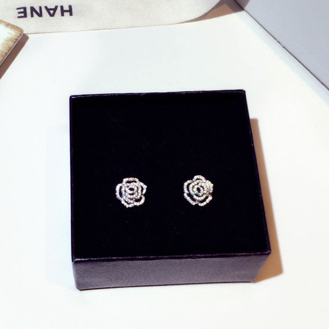 Free Shipping Designer Luxury Jewelry New Fashion Design Silver Needle Earrings Super Beautiful Zircon Rose Flower Elegant Ear Accessories
