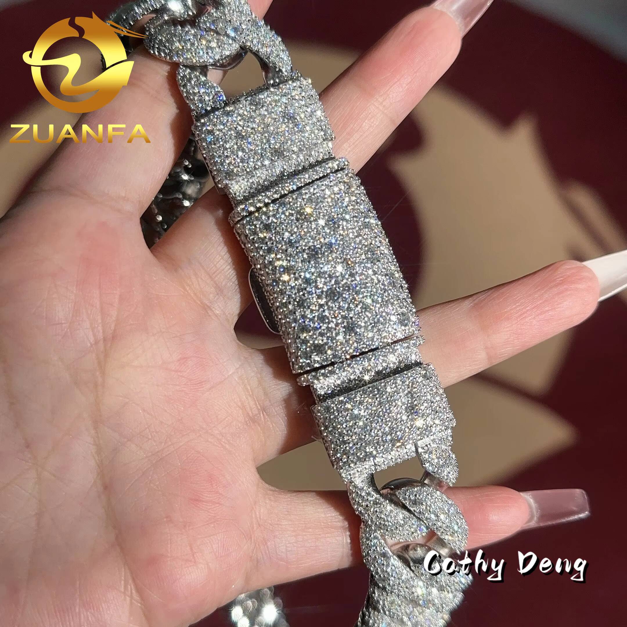 925 Sterling Silver 22mm Iced Out Cuban Link Moissanite Hiphop Men Iced Out Cuban Link Chain Full Lab Moissanite Necklace Chain