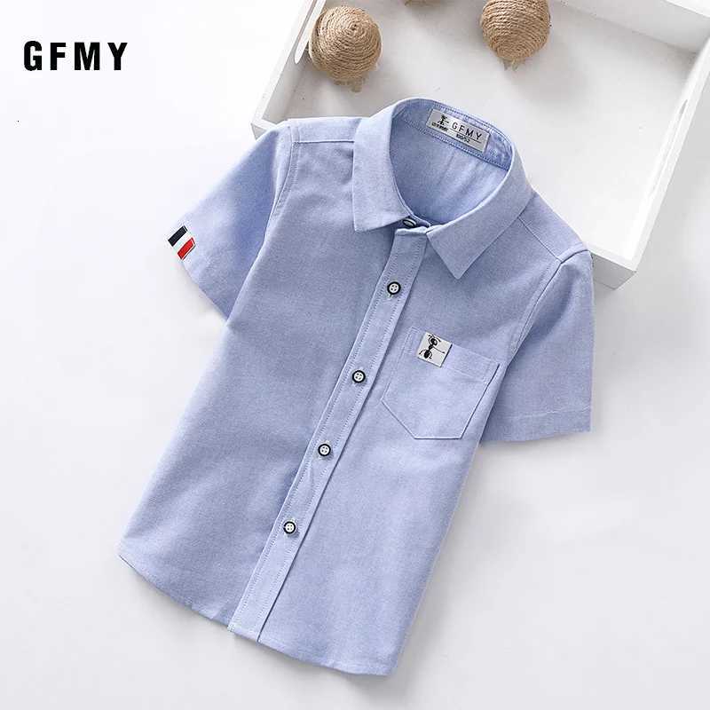 2020 Summer Hot Sale Children Shirts Casual Solid Cotton Solid Color Blue White Short-sleeved Boys Shirts For Ages 2-14 X250806
