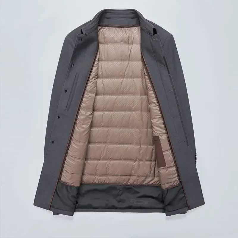 Winter Luxury Down Jacket Mens Long Business Casual Detachable Lining White Duck Down Warm Coat Male Brand Lapel Trench Coat W250806