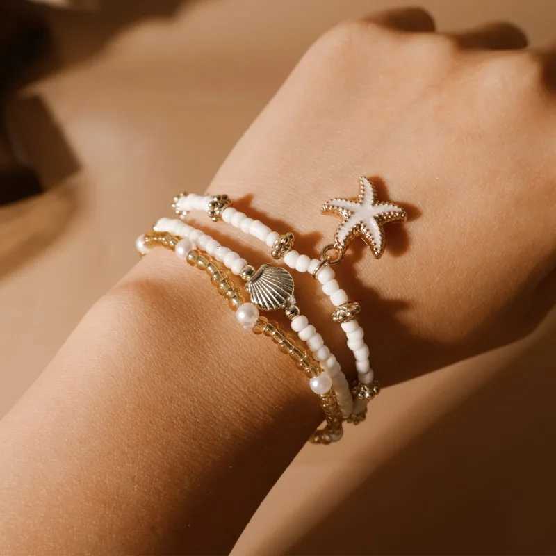 3pcs Bohemian Multilayer Ocean Style Starfish Shell Beads Anklet Summer s for Women Jewelry for Beach Vacation Festival Y250805