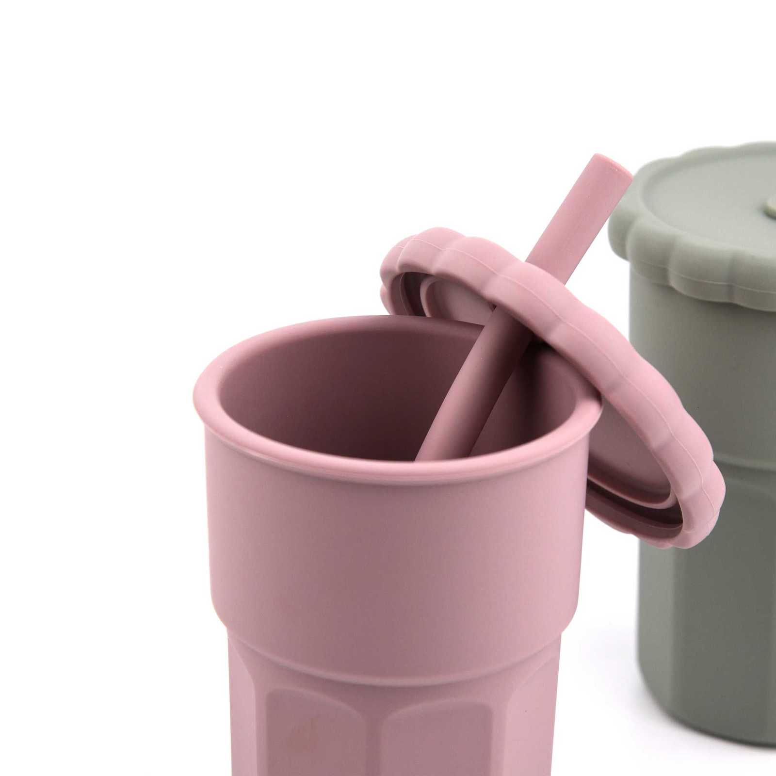 500ML-1PCS Silicone Straw Cup Big Size Food Grade Silicone Leakproof Learning Straw Cup X250806