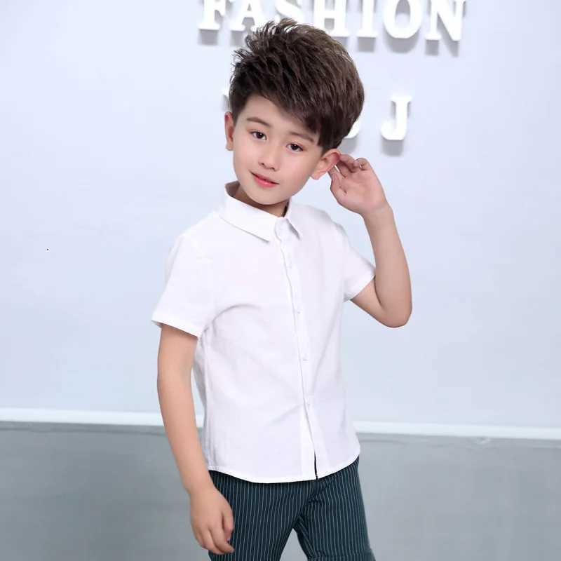 Boys Summer T Shirts Kids White Baptism Shirt Baby Boy Birthday Photography Performance Shirt Teenage Child School Formal Blouse X250806