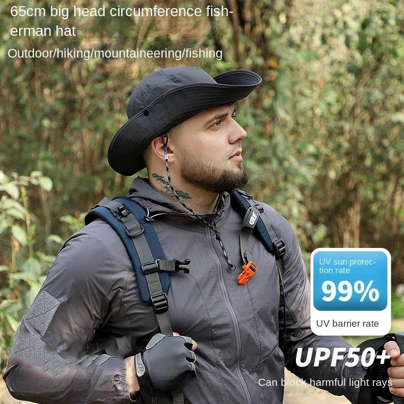 60-65cm XXL Big Head Hat Men Lightweight Sunscreen Quick-drying Sun Bucket Hats Summer Outdoor Jungle Fisherman Cap 2024 250805