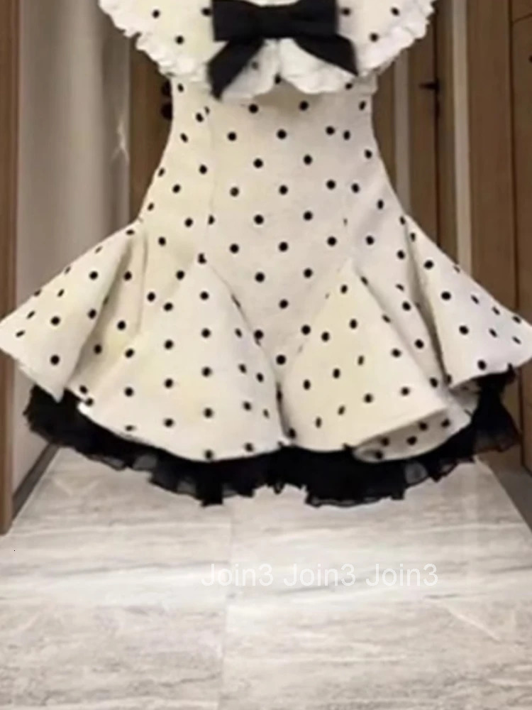 Summer Retro Elegant Women Dress Y2k Design Polka Dot Slim Fit Bow Mini Dress Fashion Female Korea Style Sexy Chic Party Outfits