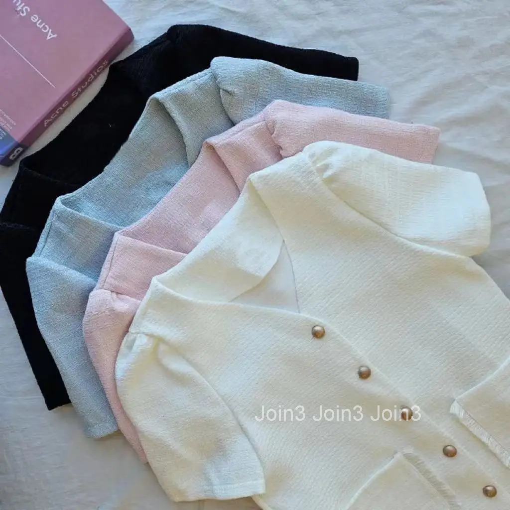 Womens Single Breasted Fragrant Chic Summer Temperament V-Neck Coarse Tweed Short Sleeved Dress