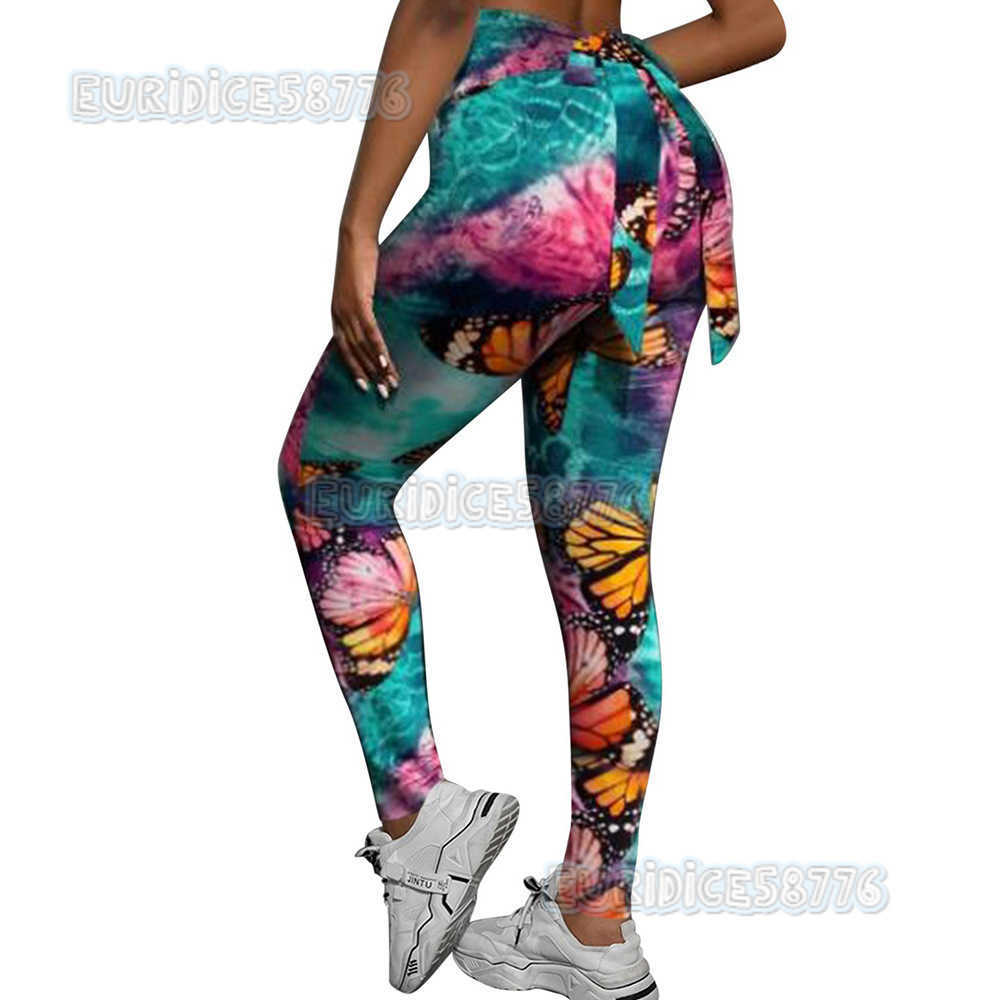 Womens Butterfly Print Yoga Buttocks Carrying Leggings Large Nightclub Bow H250806