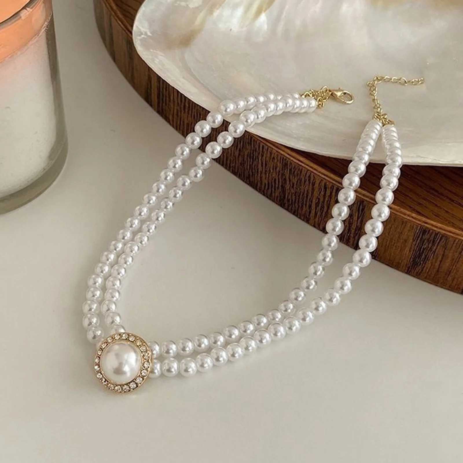 Personalized Pearl Necklace Earrings Set French Vintage Elegant Pearl Earrings Necklace for Dating Shopping Outfit Accessory Y250805