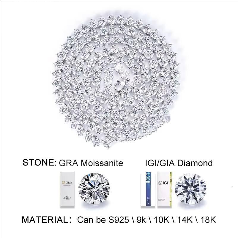 High-quality square Crystal Moissanite Diamond Ring Necklace 925 Silver VVS Moissanite Tennis Chain for Ladies or Gentlemen