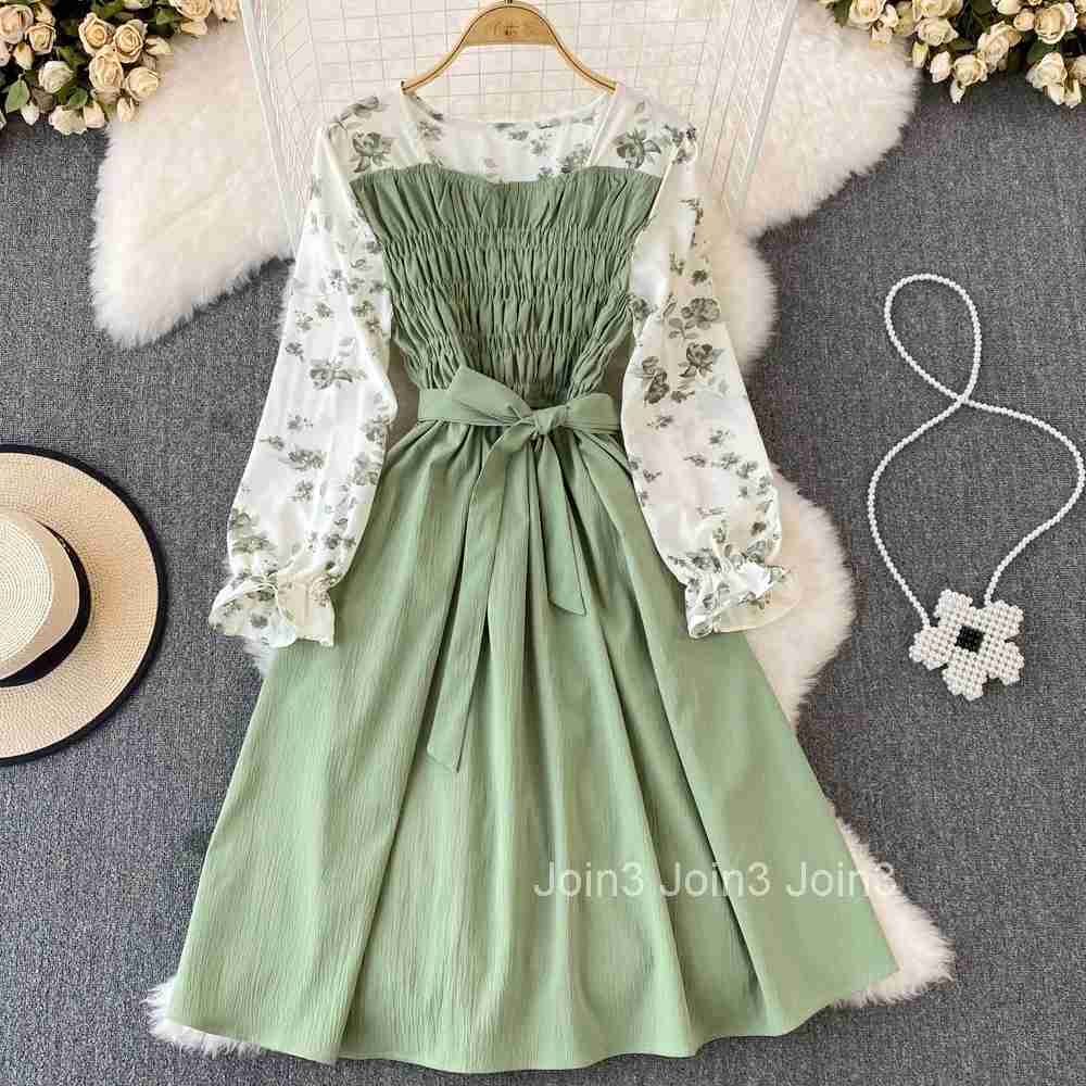 YuooMuoo Chic Fashion Floral Print Long Sleeves Women Dress New Spring Elegant Vintage Bandage Slim Waist Party Vestidos