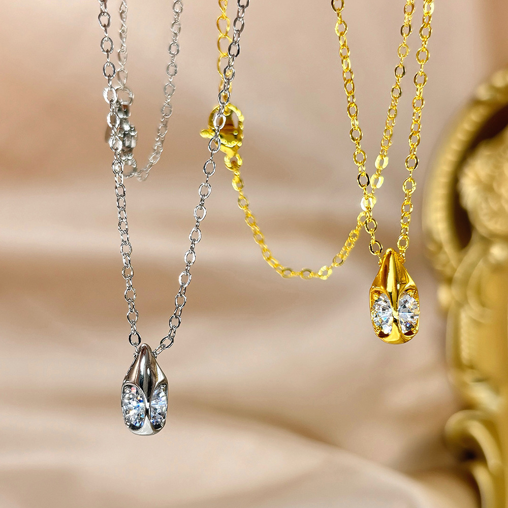 Sparkling Luxury Jewelry Almond Pendant 925 Sterling Silver Gold Fill Round 5A Cubic Zircon CZ Diamond Gemstones Party Eternity Elegant Women Beach Ne