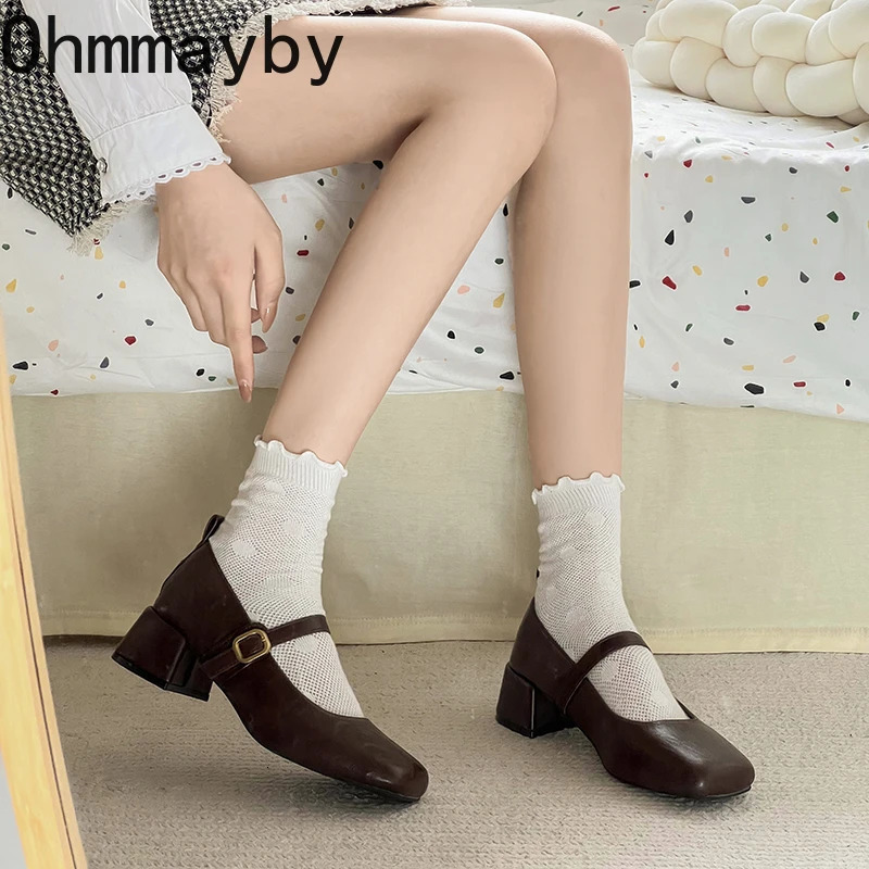 er Vintage Women Mary Jane Shoes Fashion Square Toe Shoes Spring Autumn Elegant Low Heels Sandals 250731