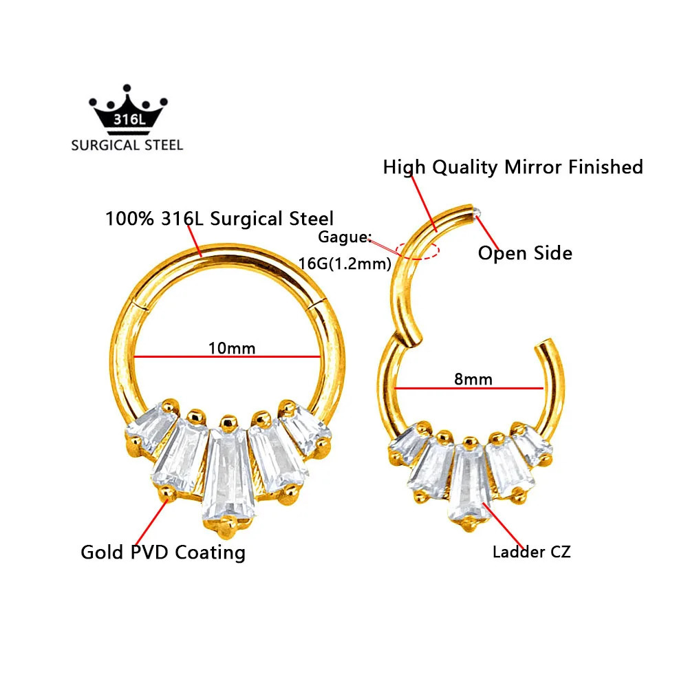 Flower Snake Heart Clicker Septum Piercing Jewelry CZ Zircon Daith Conch Earring Bee Drop Nose Rings 316L Steel 16G 250805