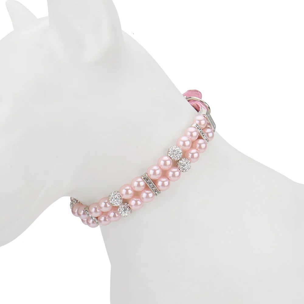 Pearl Pet Collar Artificial Pearls Rhinestone Dog Collar For Cat Necklace Wedding Party Pink Blue Green 250805