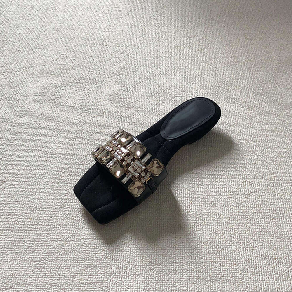 French Style Rhinestone New One-Strap Women's Fashion Outdoor Comfortable Low-Heel Elegant Sandals