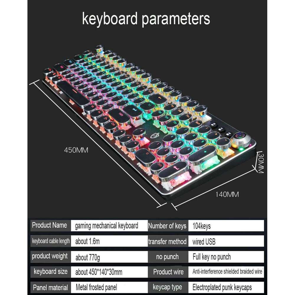 Designer Famous Brand Retro Punk Gaming Wired Mechanical Keyboard Backlit Keyboard Computer E Sports Peripherals For Desktop