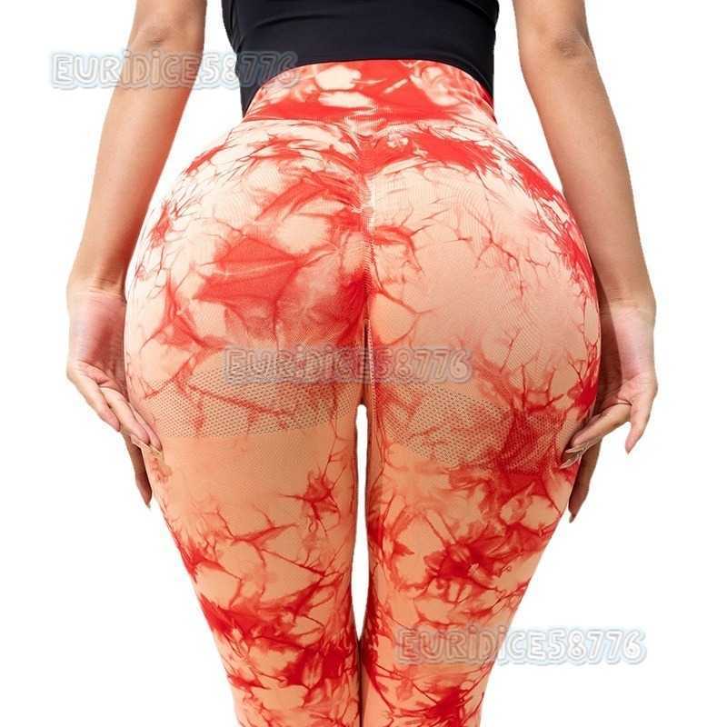 High Waisted Tie Dyed Hip Lifting Quick Drying Fitness Pants for Running Breathable Peaches Hip Lifting Compression Training 9-inch Yoga Pants H250806