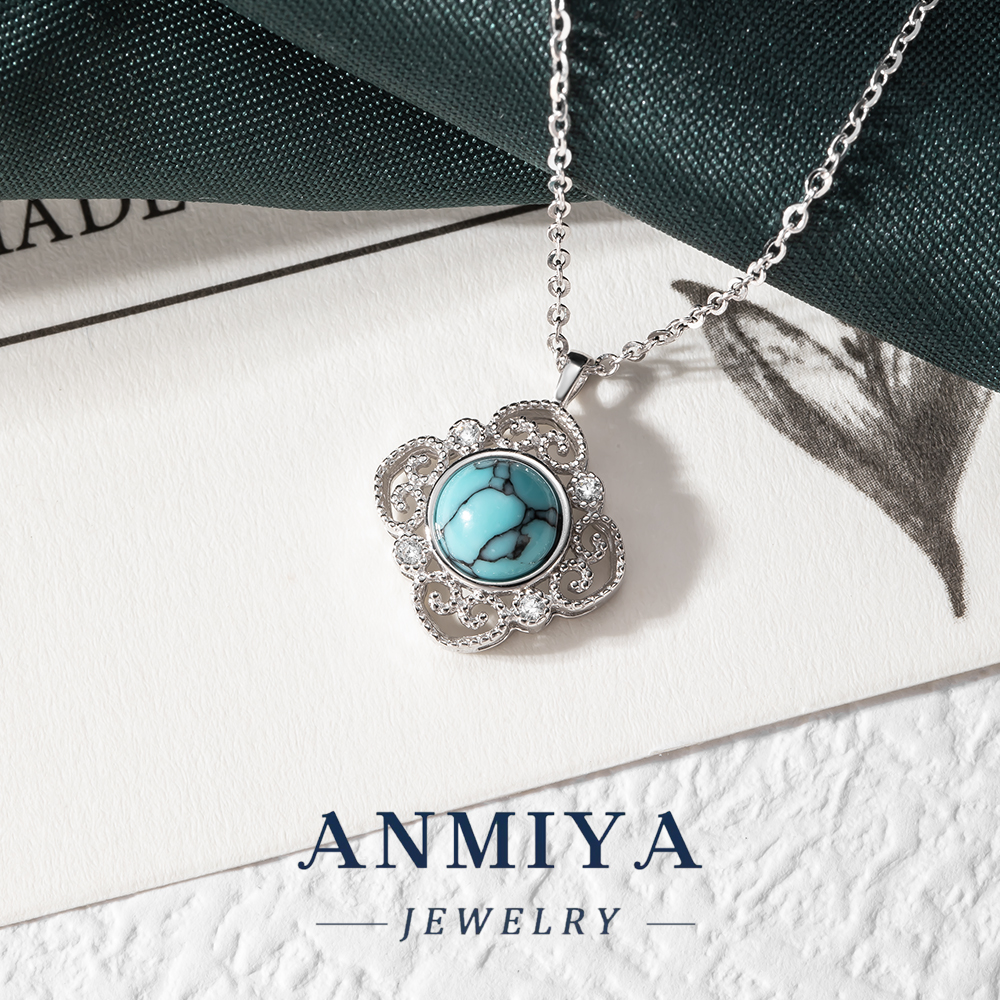 Custom Best Selling 925 Sterling Silver Clover Necklace Inoxidable Chain Turquoise Stone Chain Necklace for Women