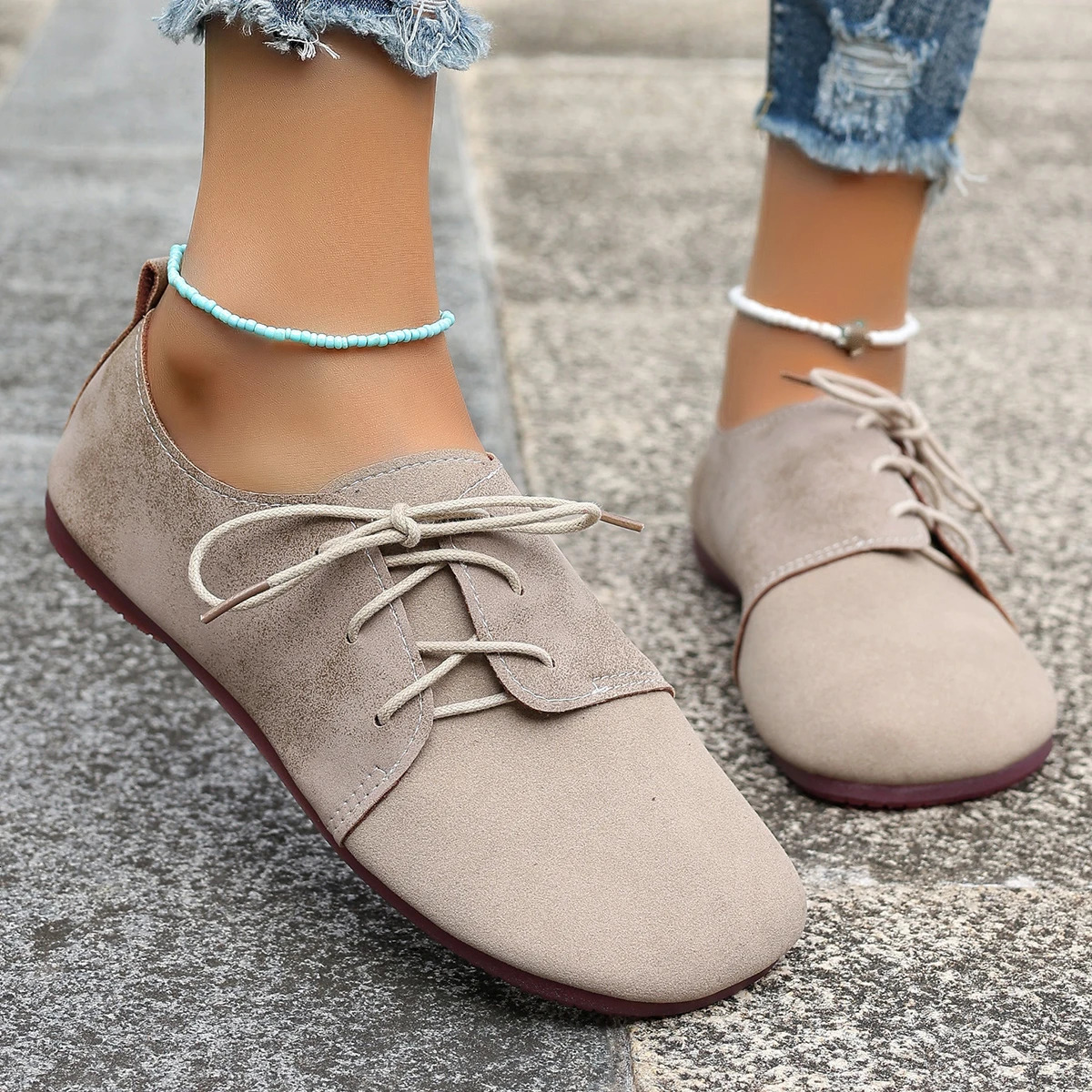 Woman Flats Shoes Loafers Fashion Casual Sports Sneakers Trend Womens Fashion Dress Shoes Lace Up Femme Zapatos 250731
