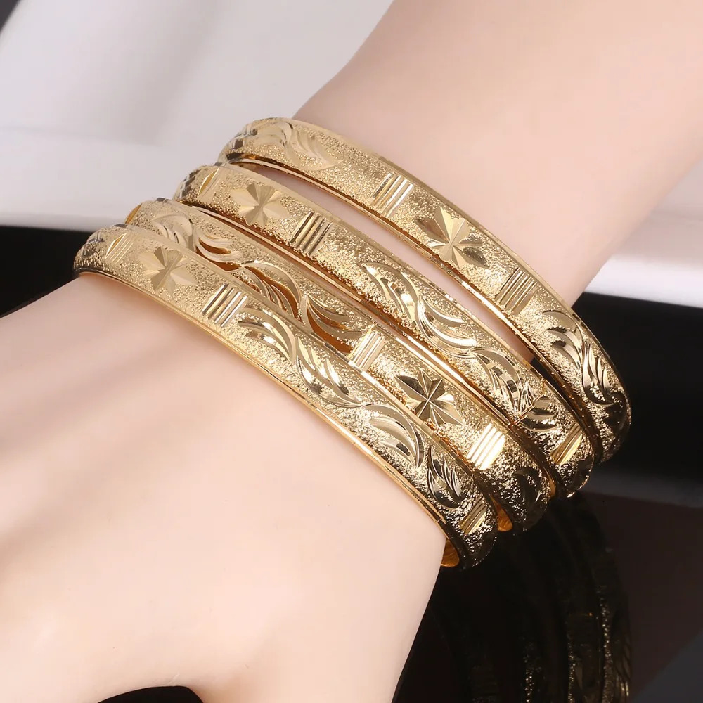 4pcs Ethiopian Jewelry Gold Color Bangles Dubai Gold Bangles for African Bangles Bracelets for Women Gifts 250805