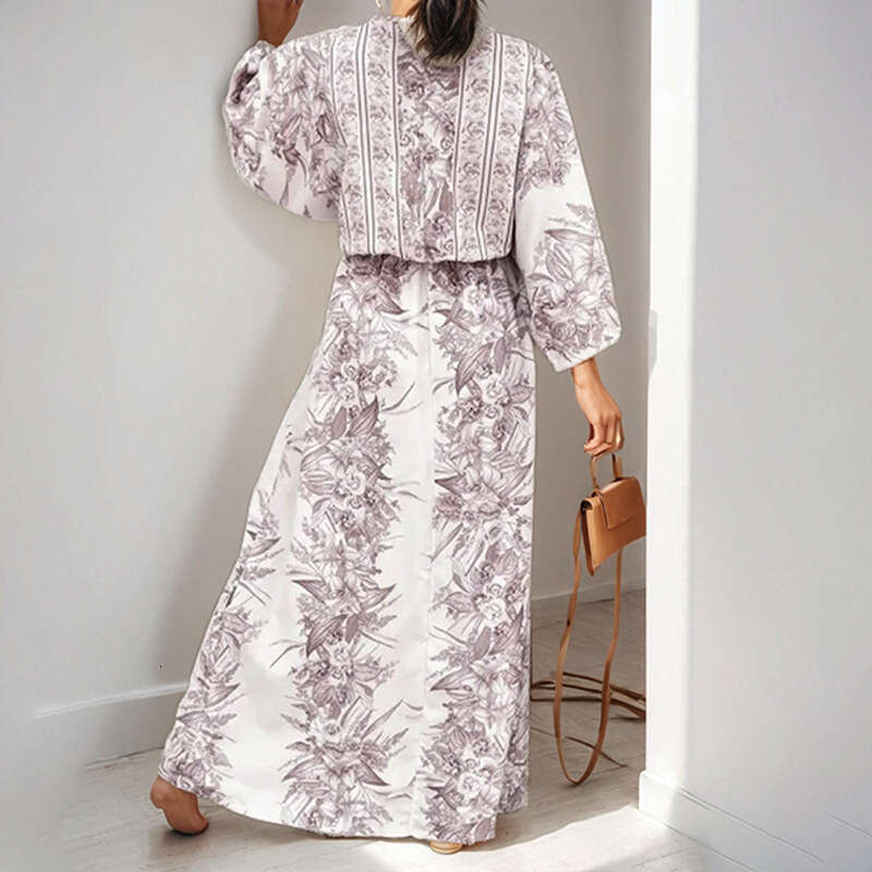 Women's V-Neck Loose Fit Fashionable Versatile Spring Dress B5