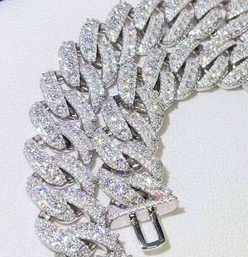 Hip Hop Buss Down Custom Clasp 20MM VVS Moissanite Iced Out Sier Cuban Link Chain