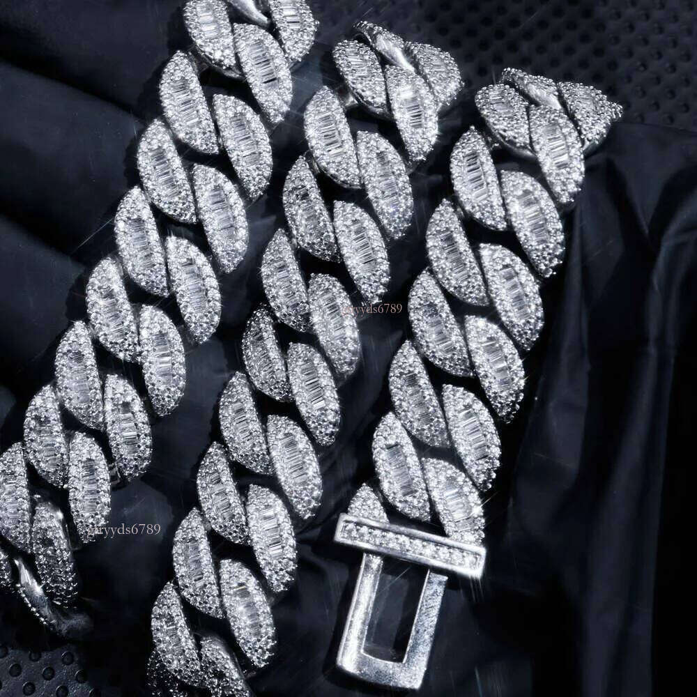 Hip-hop jewelry bracelets and necklaces16mm Moissanite Hip Hop Fine Jewelry Cuban Link Chains Men Iced Out Necklace Gold Plated Pass Dia Tester