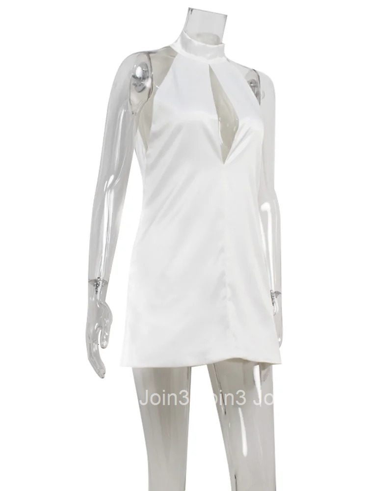 Ahagaga Elegant Womens Mini Dresses Turtleneck Hollow Out Slim Fit Solid Regular Causal Basic Summer Halter Vestidos Female