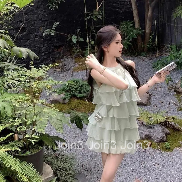 Gagarich Summer Lotus Leaf Splicing Design Dress Elegant Sweet Fashion Off Shoulder Skinny Green Chiffon Vestidos