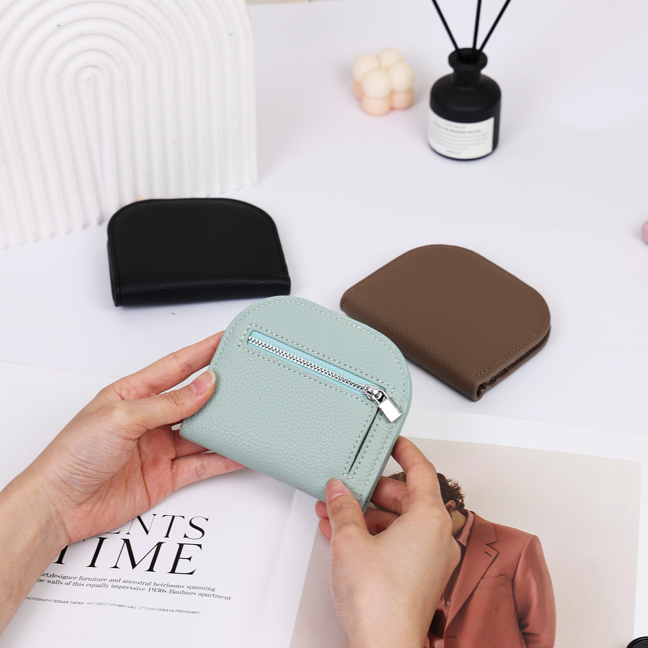 New Style Small Semi-Circle Solid Color Mini Coin Purse Simple High-End Multi-Card Slot Card Holder Women's Wallet