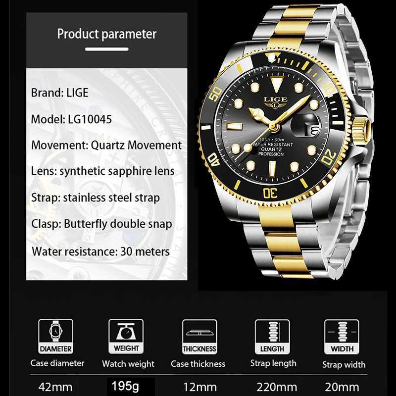 LIGE Top Brand Luxury Fashion Diver Men Waterproof Date Clock Sport es Mens Quartz Wrist Relogio Masculino W250806