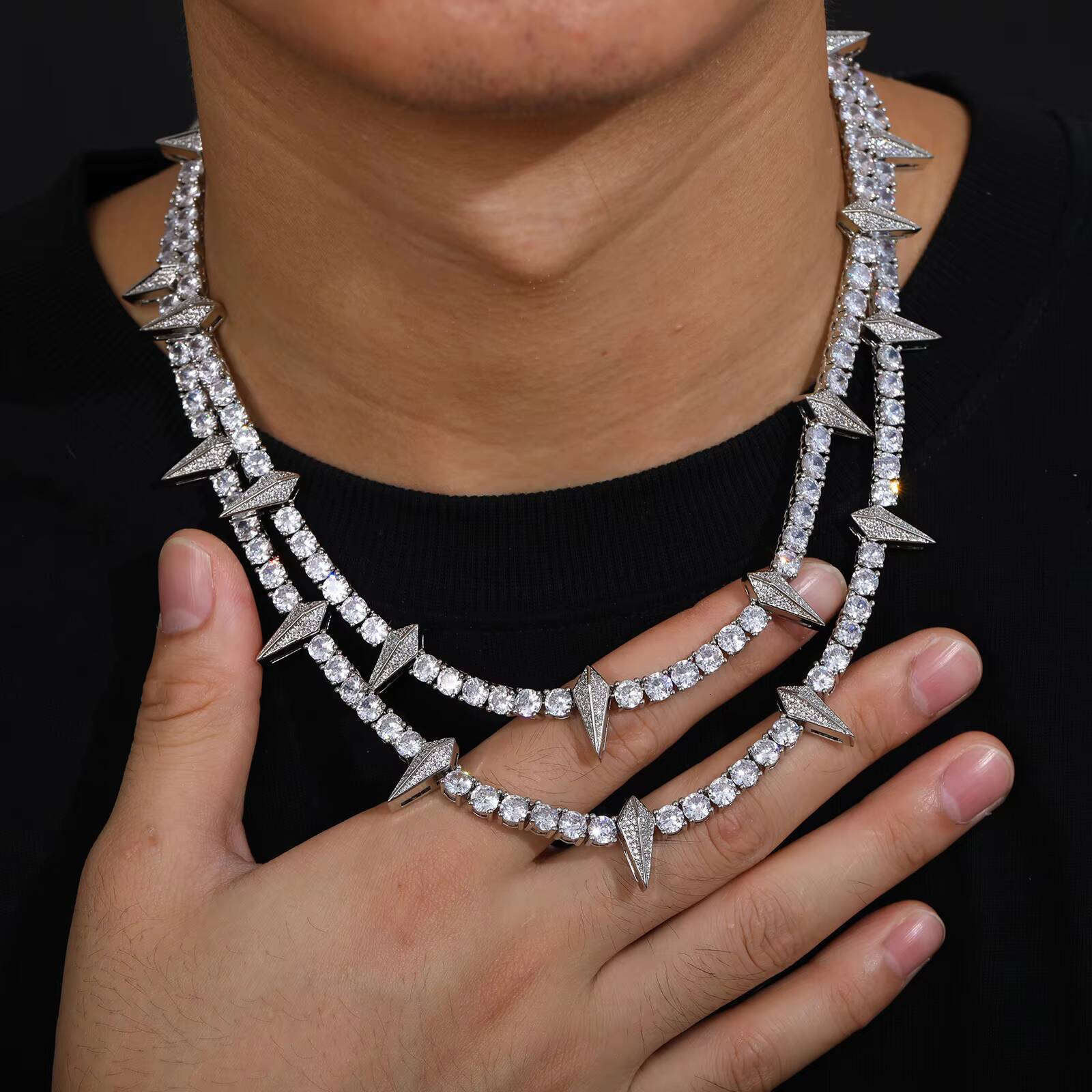 Fine Jewelry Bling 5mm White Gold Plated 925 Sterling Silver VVS Moissanite Diamond Iced Out WAKANDA Tennis Chain Necklace