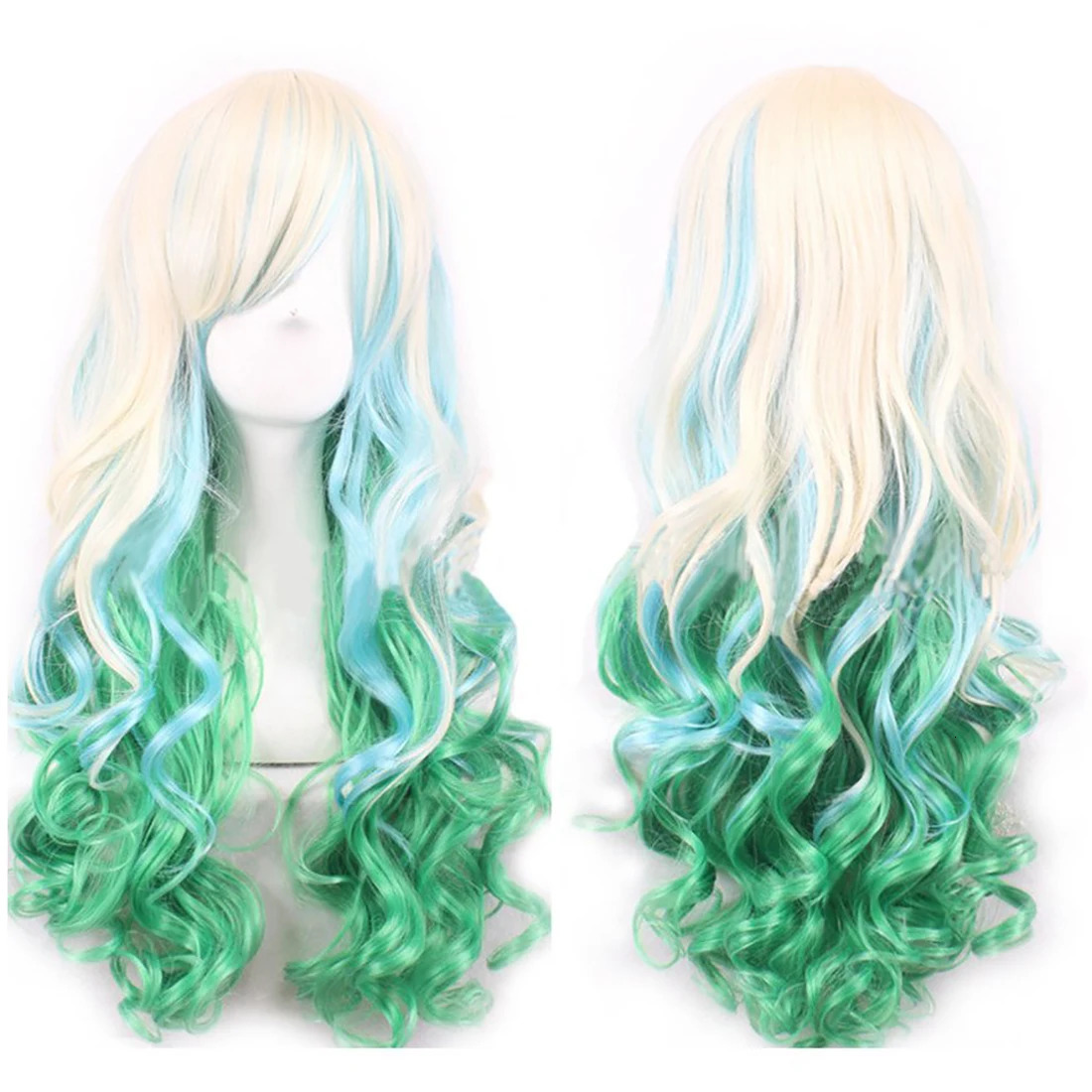 Soowee Synthetic Hair Ombre Rainbow Cosplay Wig with Bangs Red Yellow Purple Green Blue Wigs for Black Women 250805