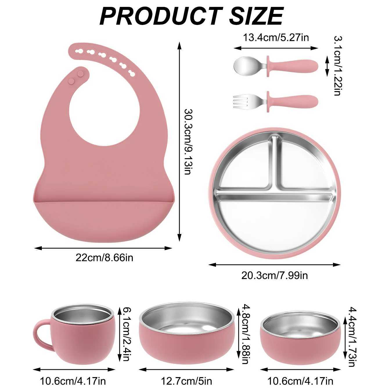 7PCS Food Grade Silicone Feeding Set Sucker Dishes Bowl Leakproof Bib Stainless Steel Utensils Toddler Cup Baby Newborn Items X250806