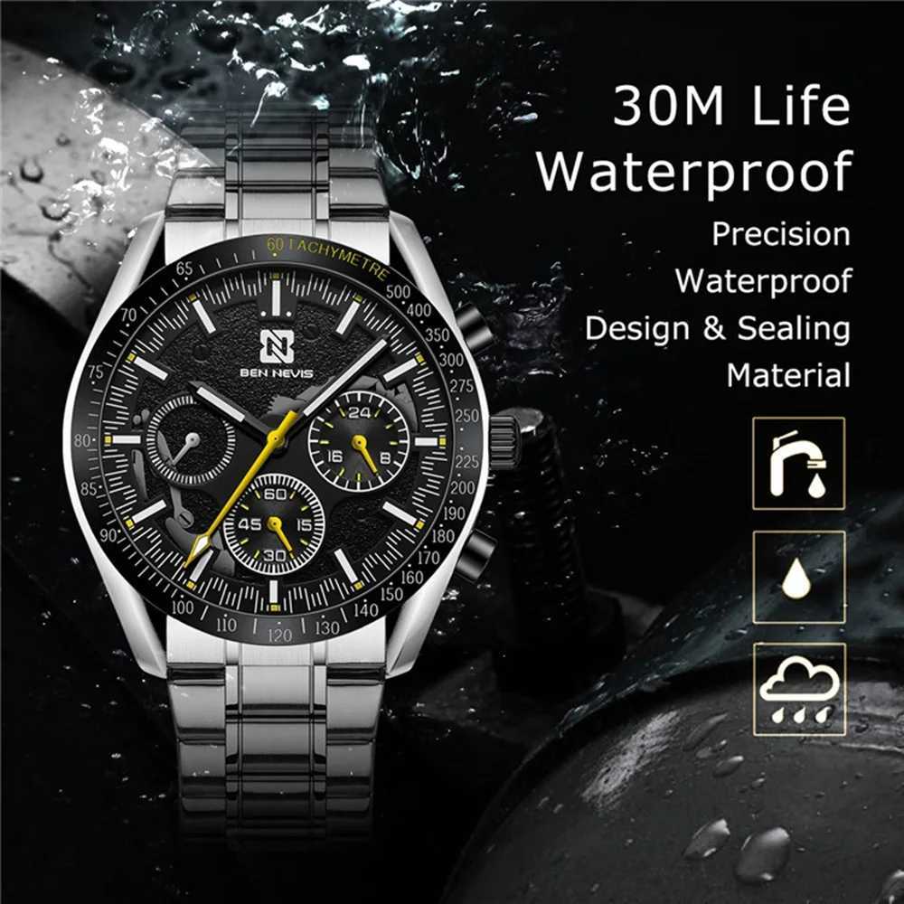 44.5mm Quartz Luxury Leather Strap Wrist Install Quartz Mens 3ATM Diving Wrist W250806