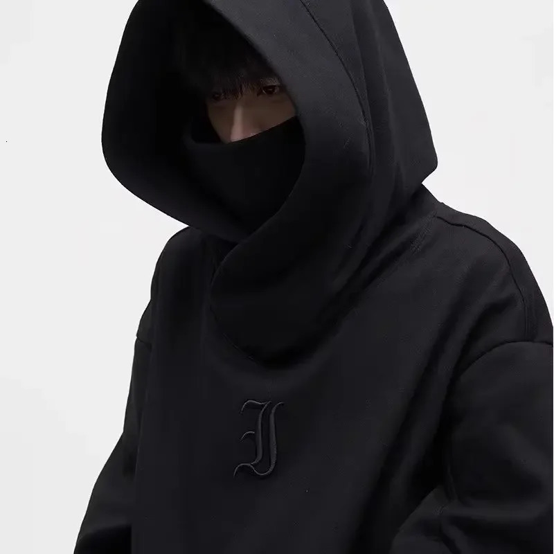 Autumn Ninja Streetwear Turtleneck Hoodies For Men Letter Embroidered Hip Hop Fashion Sweatshirts Y2K Vintage Fleece Hoody 250805