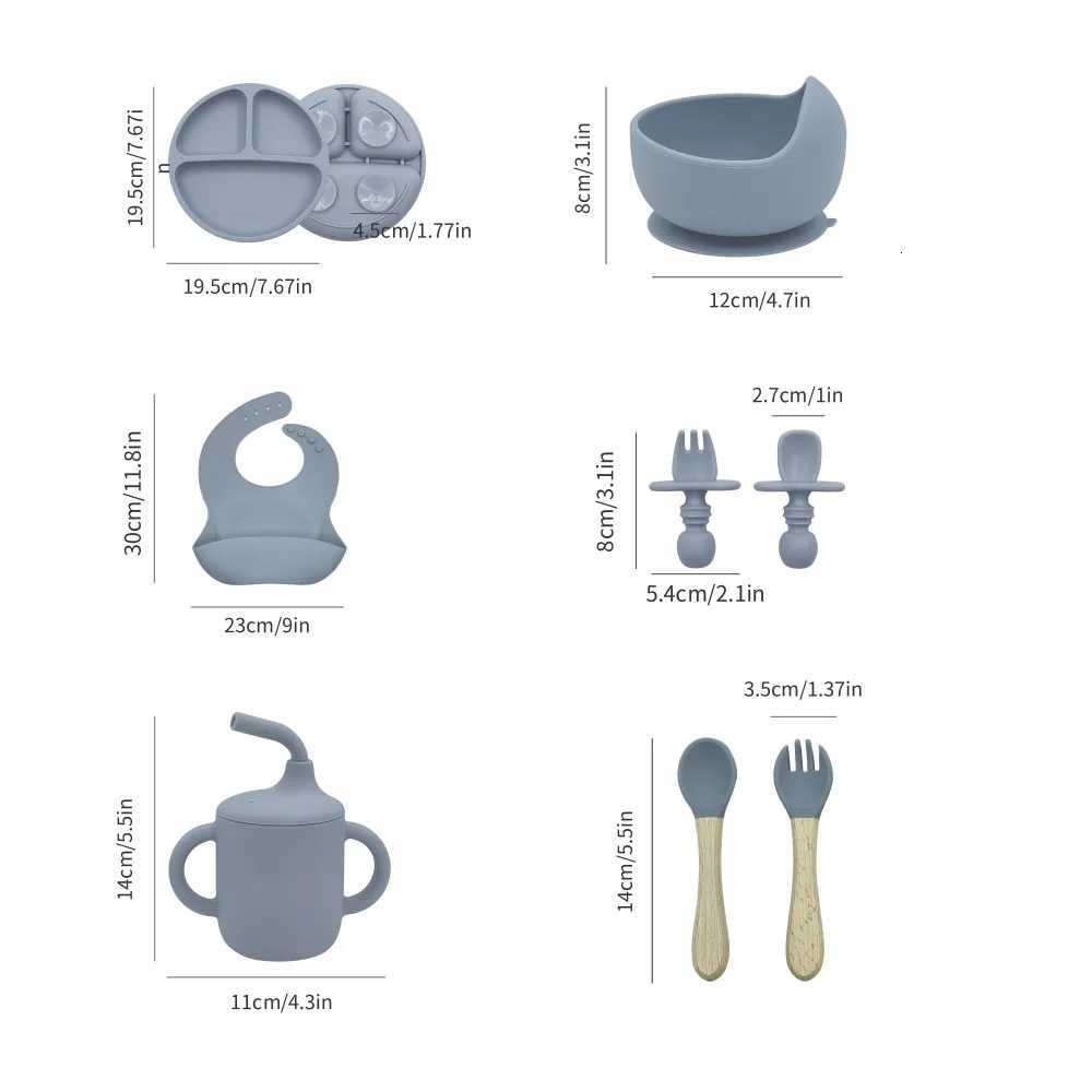 5pcs Silicone Baby Feeding Set BPA Free Sucker Bowl Dining Dishes Plate Straw Cup Spoon Forks Baby Gift Set X250806
