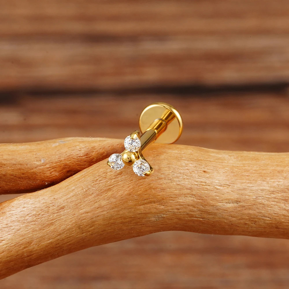 Right Grand ASTM 36 16G Triple CZ Cartilage Helix Earring CZ Tragus Stud Conch Earlobe Lip Piercing Jewelry 250805