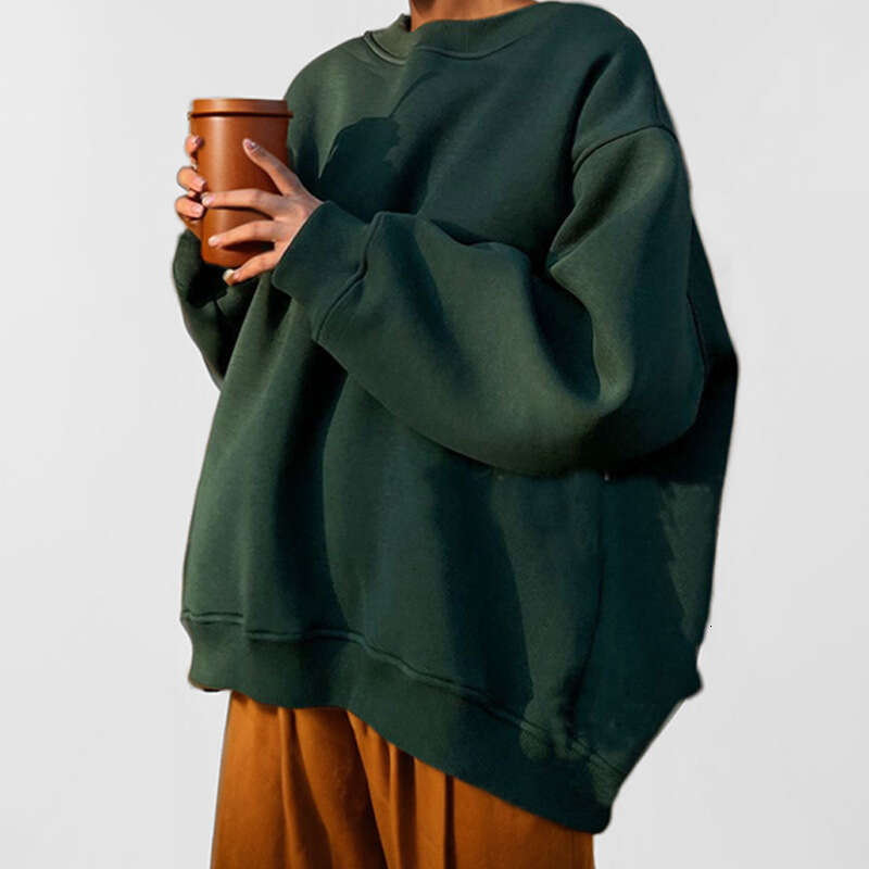 New Spring Women's Solid Color Round Neck Loose Long Sleeve Top Fleece Sweatshirt For Women 661 B5