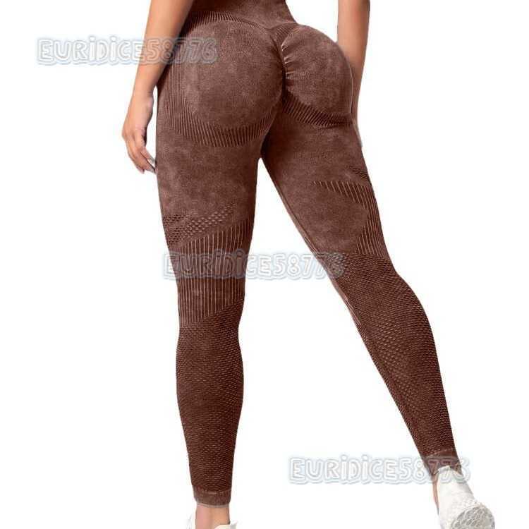 Hollow Seamless Yoga Pants High Waist Peach Butt Women Washed Matte Tight Sports Pants New Hip Lift Fitness Pants H250806