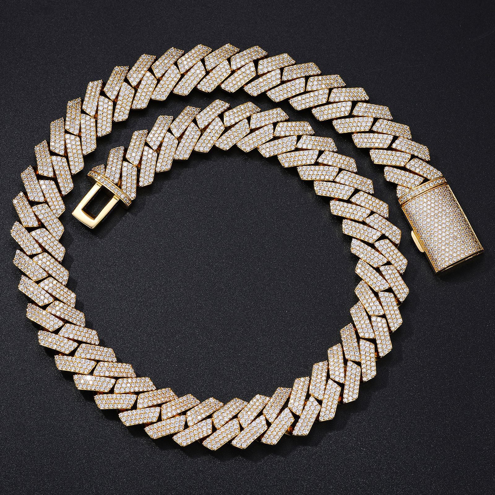 16mm Full Inlaid 3 Row Zirconia Rhombus Cuban Chain Women Hip Hop Singer Street Accessories Necklace for Men