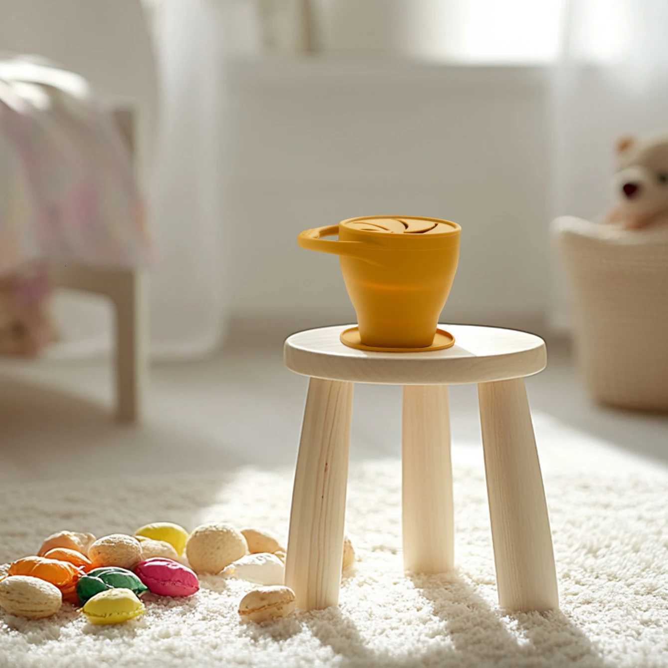 1Pcs Solid Colors Baby Snack Cup Collapsible Portable Food Storage Box Silicone Feeding Snacks Container With Lid Baby Supplies X250806