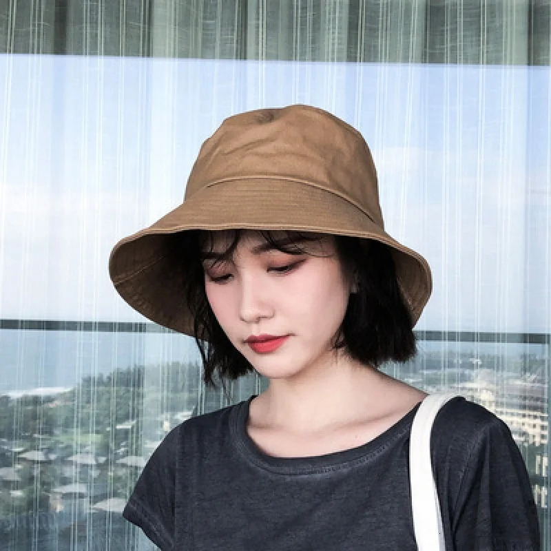 Summer Bucket Hat for Women Big Wide Brim Outdoor Soft Cotton Solid Color Sun Hats Portable Foldable Panama Cap Lady 250805