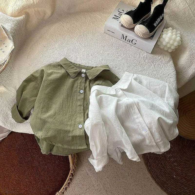 Korean Version Soft Pure Cotton Baby Boy and Girl Loose Wide Collar Shirt for Childrens Spring New 2024 Shirt X250806