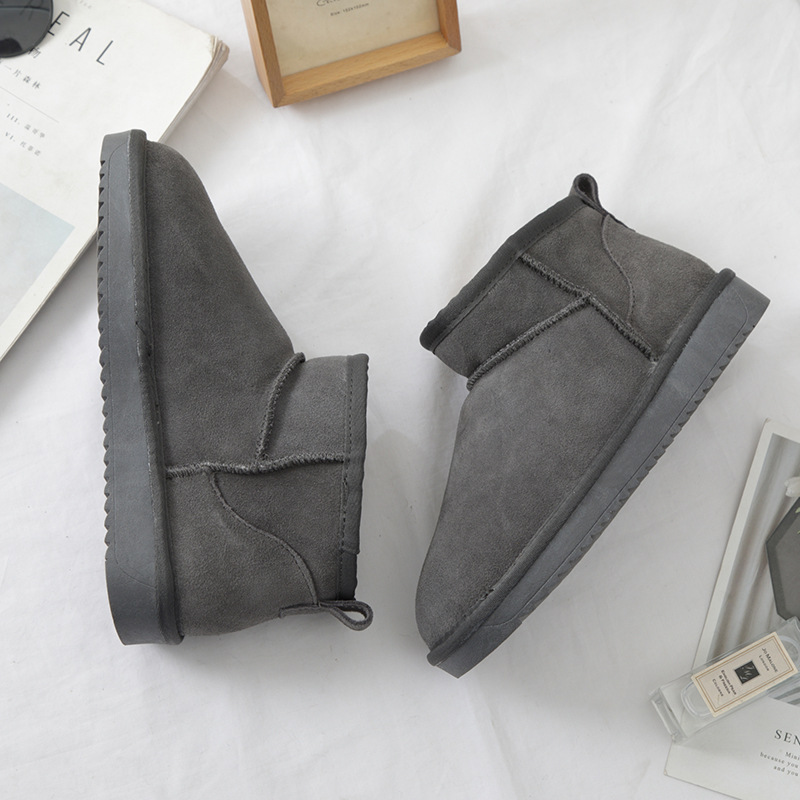 Winter Warm Fleece Lined Short Boots Cotton Shoes Unisex 2025 New Anti Slip Soft Sole Comfortable Puffy Cotton Shoes Men Women Size 35-44 Grey Black H