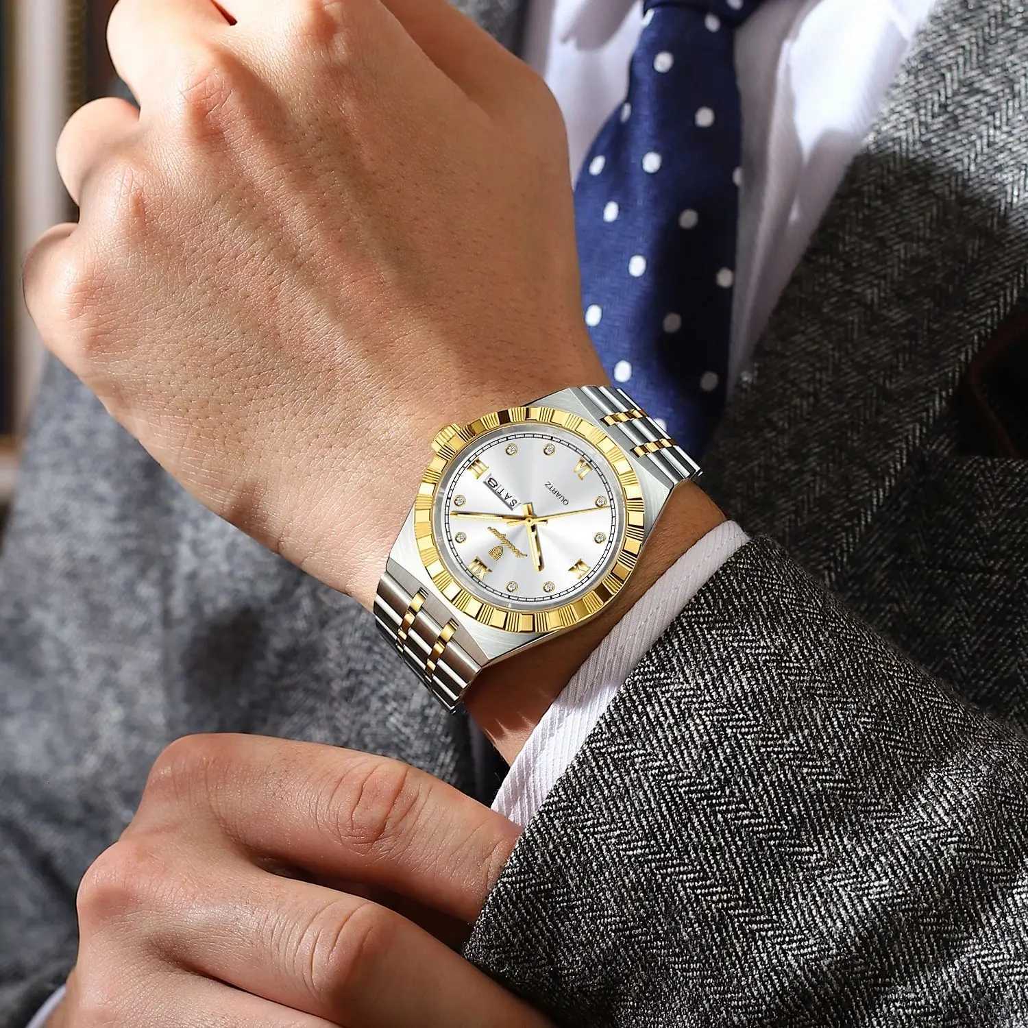 POEDAGAR Luxury Business Mens Waterproof Luminous Week Date Mens Wrist Stainless Steel Trend Quartz Watch for Men W250806