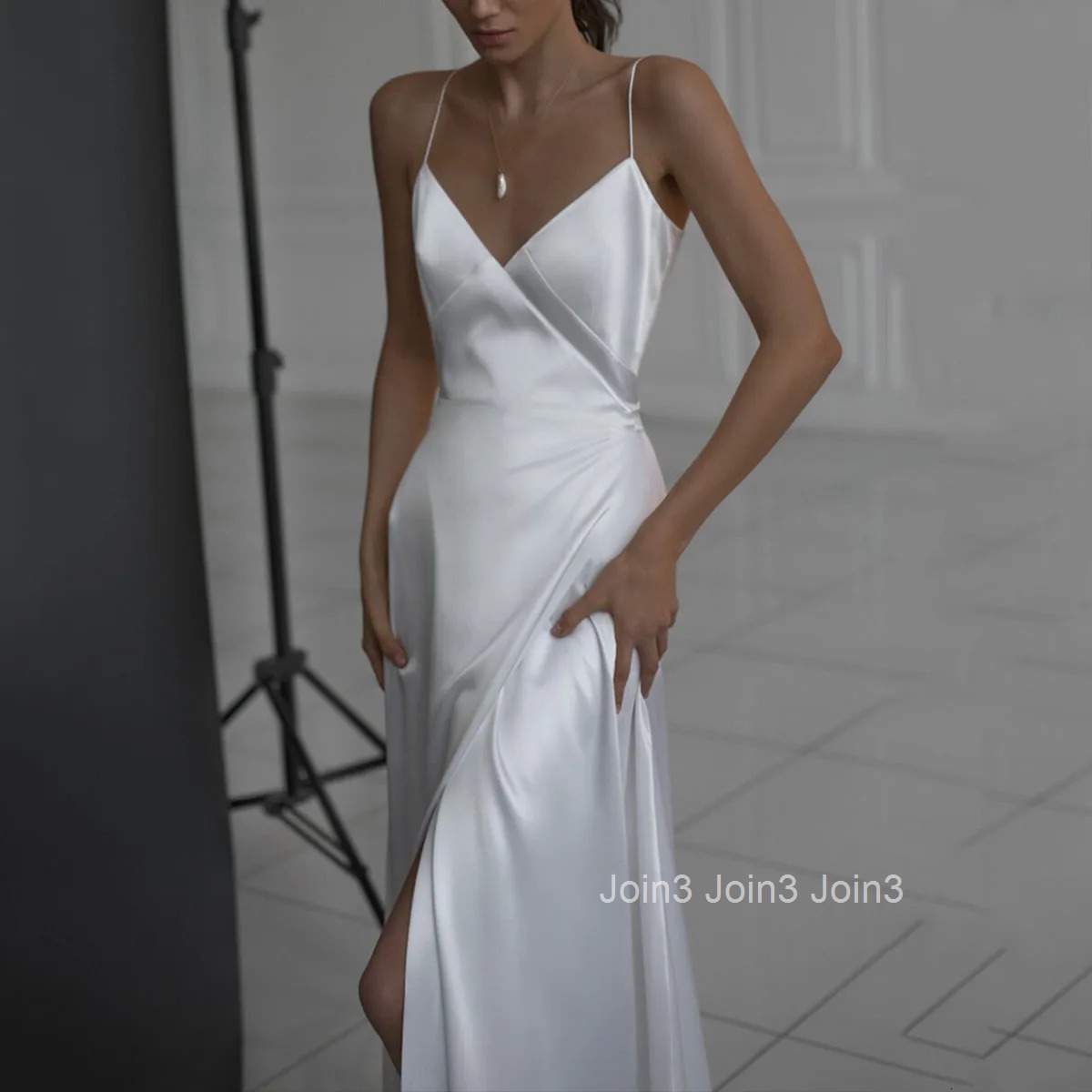 Elegant White Satin Evening Long Party Dress Women Sexy Slip Deep V Neck High Split Backless Maxi Summer Dresses for Women