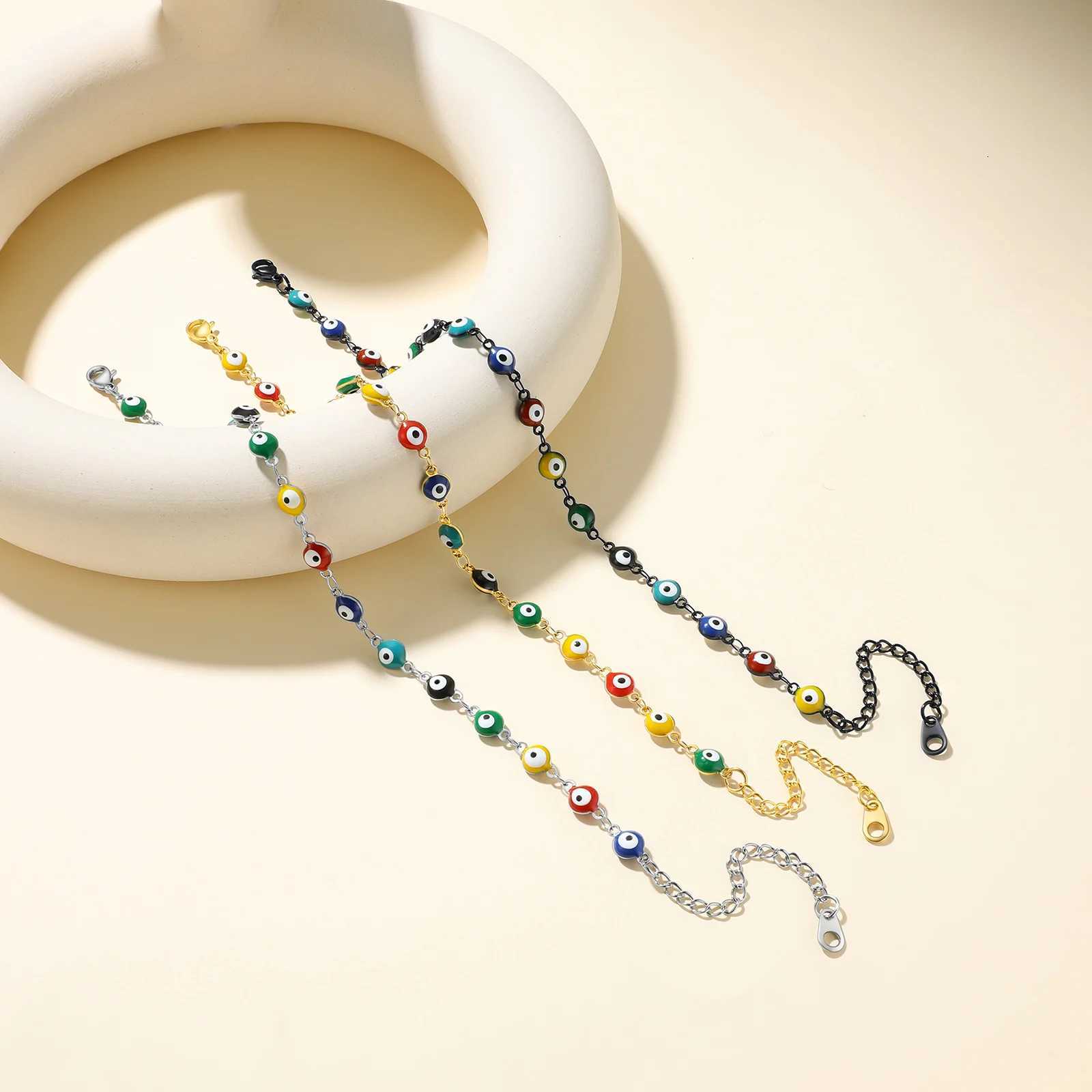 U7 Multiple Colors Evil Eyes Beaded Anklets for Woman 8.5 Inches with Adjustable 2 Chain Long s Protection Jewelry Y250805